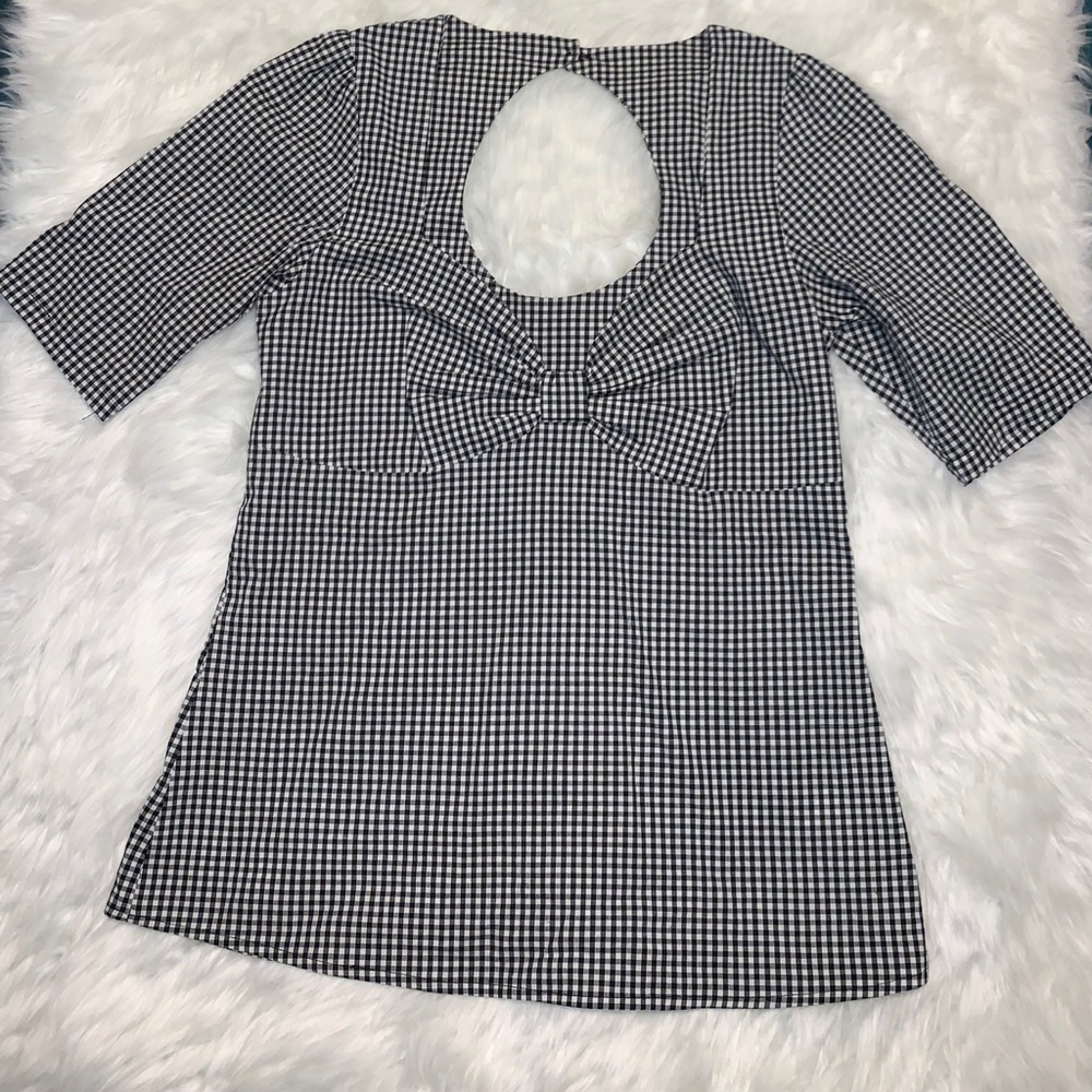 RockSteady Gingham Sweetheart Bow Cutout Top Sz L